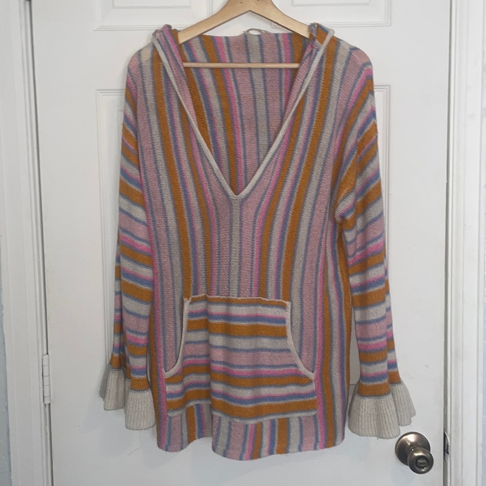 andthewhy oversized striped light weight hooded sweater bell sleeve small/medium